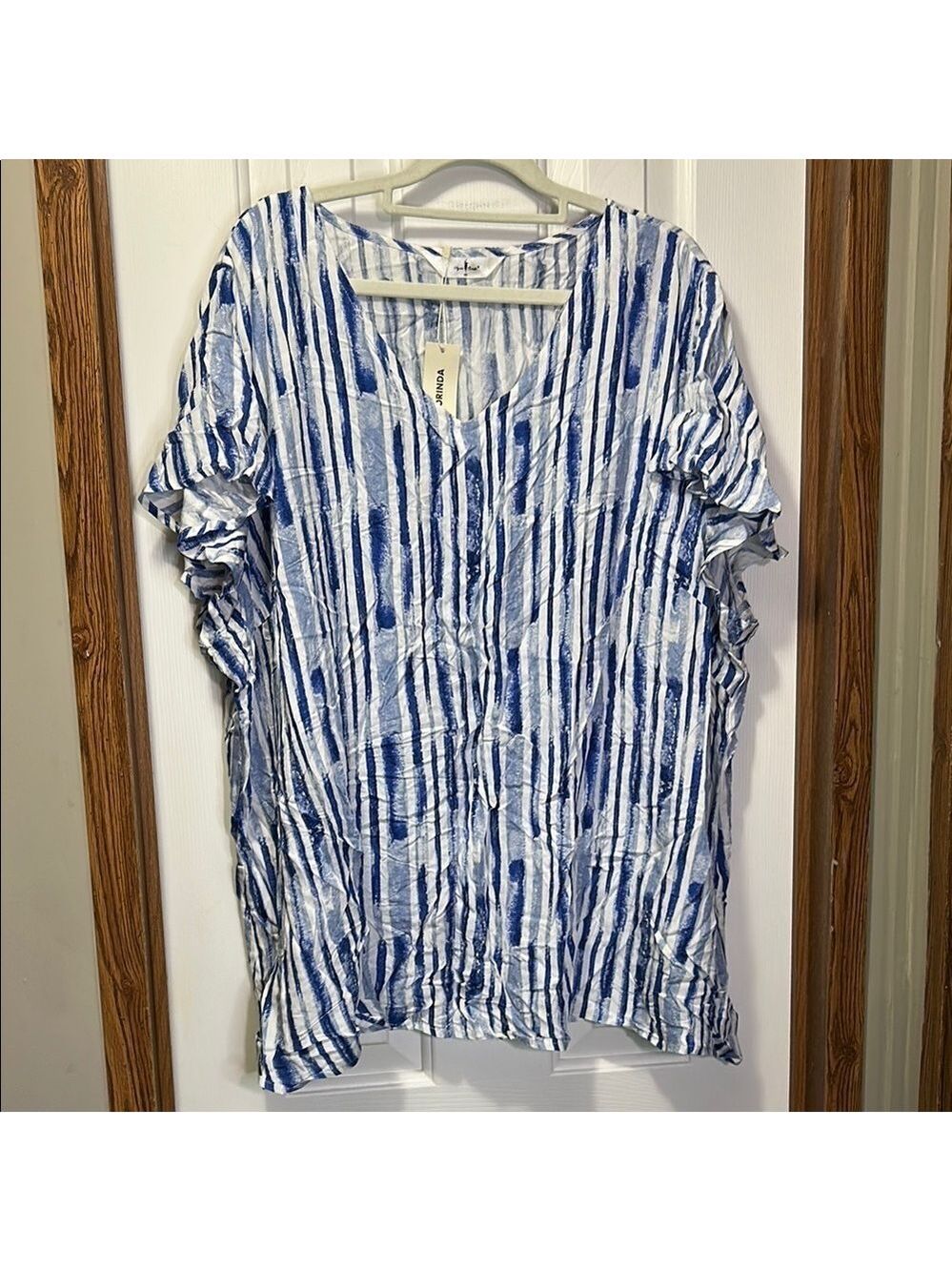 Agnes Orinda Blue and White Relaxed Striped Blouse